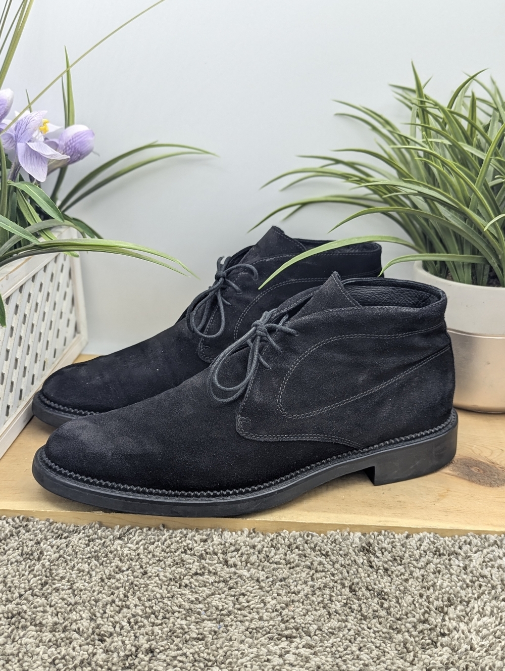 Bugatchi Black Suede Mens Size 12 Lace Up Chukka Boots Casual Dress Shoes